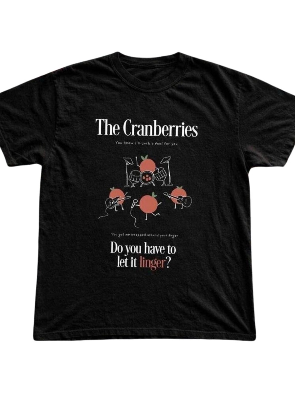 Black The Cranberries Graphic Tee with Red-Orange Berry Motif